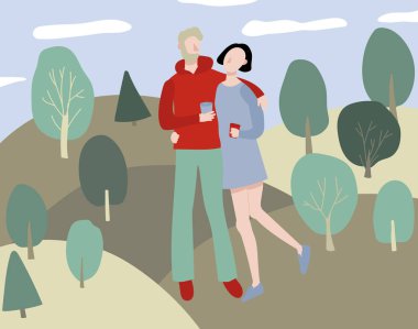 Çizgi film aşk kaç Park arka plan içinde. Vektör