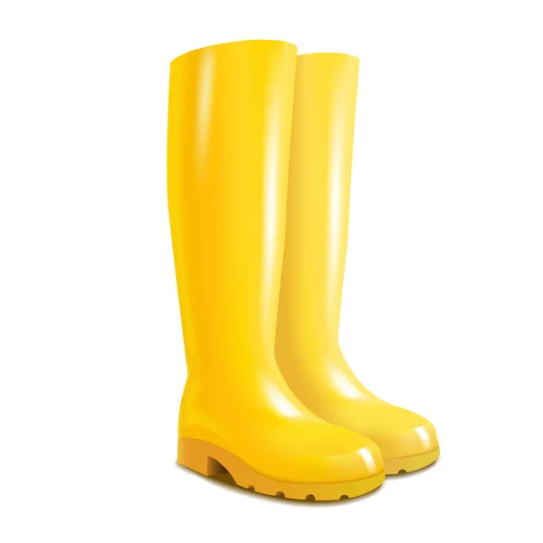 Bottes en caoutchouc jaune détaillées 3d réalistes. Vecteur — Image vectorielle