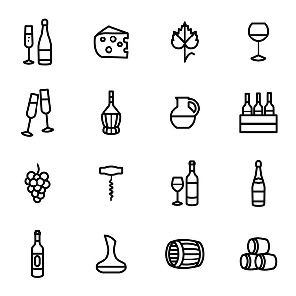 Sinais de vinho Black Thin Line Icon Set. Vetor —  Vetores de Stock