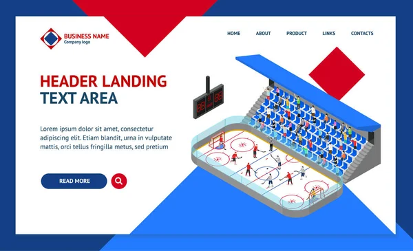 Ice Hockey Arena Competition Concept Landing Web Page Шаблон 3d Isometric View. Векторні — стоковий вектор