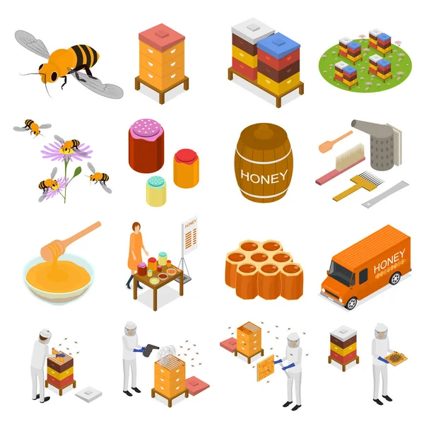 Bijenteelt teken 3d Icon Set isometrische weergave. Vector — Stockvector