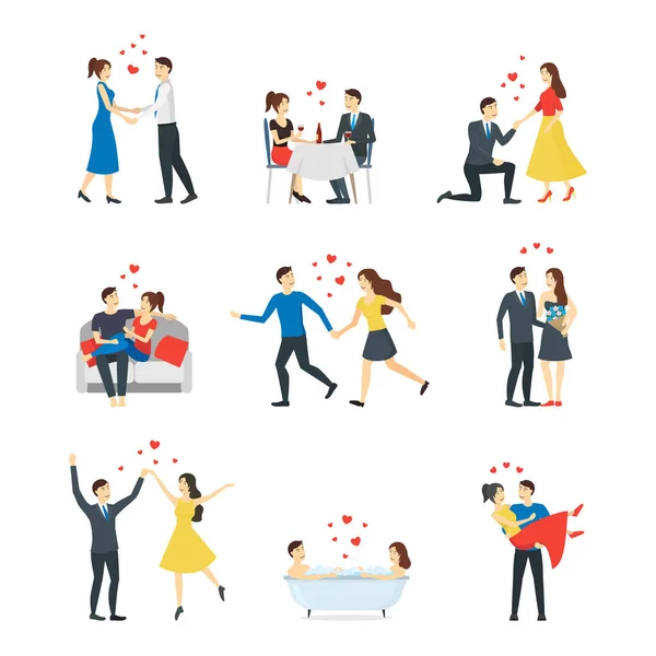 Cartoon Characters People Couples in Love Set. Vector — Stock Vector