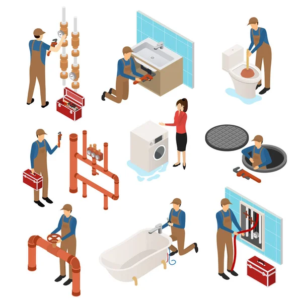 Character Plumber in Uniform 3d Icon Set Isometric View. Vector — Stock Vector
