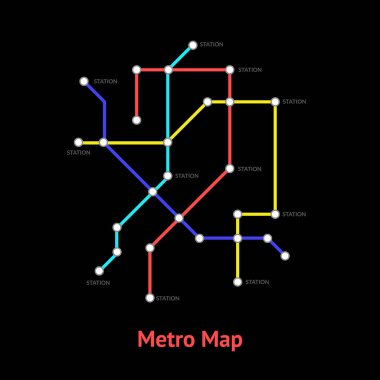 Metro haritası işaret ince çizgi kartı vektör renk