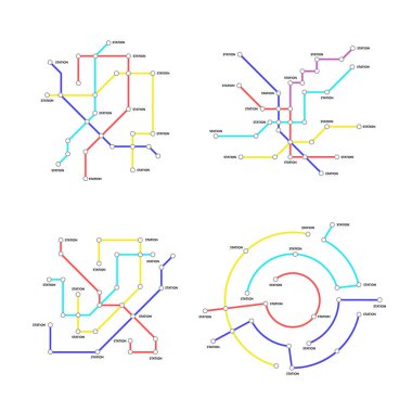 Metro haritası işaretleri renk ince çizgi Icon Set. Vektör