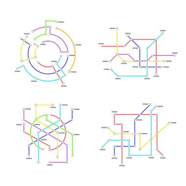 Metro haritası işaretleri renk ince çizgi Icon Set. Vektör