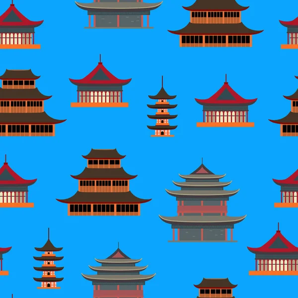 Cartoon traditionele Aziatische huis naadloze patroon achtergrond. Vector — Stockvector