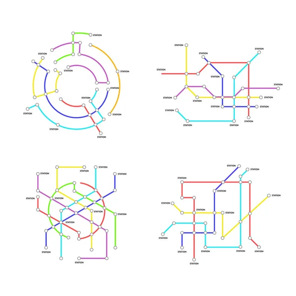地铁地图标志彩色细线图标集。向量 — 图库矢量图片#