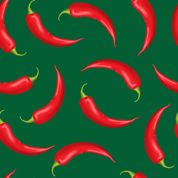 Realistic Detailed 3d Whole Hot Chili Pepper Seamless Pattern Background. Vector — Stock Vector