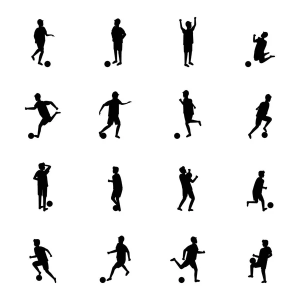 Cartoon Silhouette Noir Personnages Soccer Player Set. Vecteur — Image vectorielle