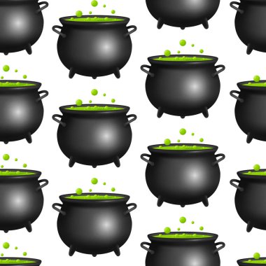 Gerçekçi 3d cadı kazanı Dikişsiz desen arka plan ayrıntılı. Vektör