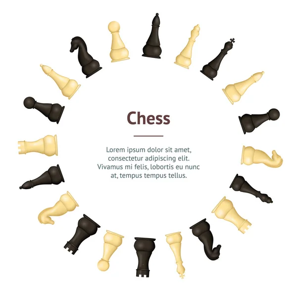 Ρεαλιστική λεπτομερείς 3d πιόνια σκακιού Banner κάρτα κύκλου. Διάνυσμα — Διανυσματικό Αρχείο