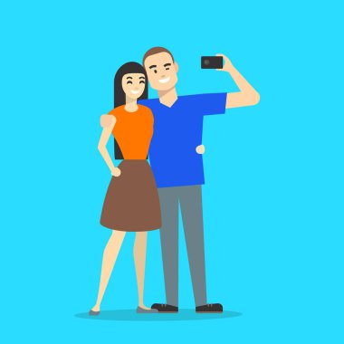 Çizgi film kaç Selfie kavramı mavi bir sürer. Vektör