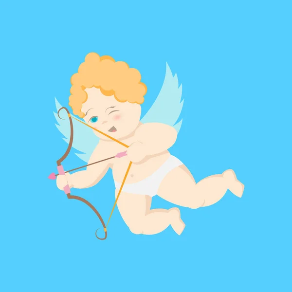 Personaje de dibujos animados Cupido en un azul. Vector — Vector de stock