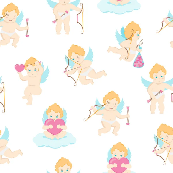 Cartoon Characters Cupids Seamless Pattern Background. Vector