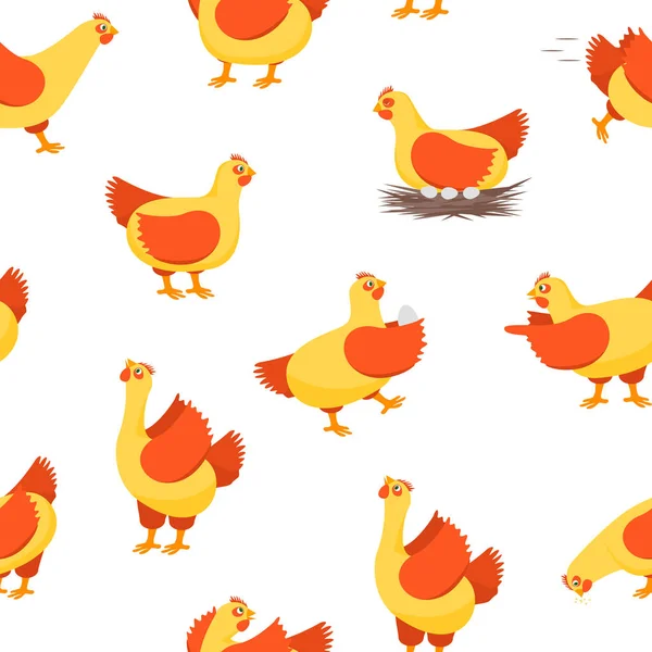 Cartoon Characters Happy Hens Seamless Pattern Background. Vector — Stock Vector