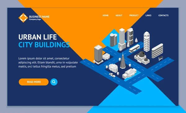 City Map Concept Landing Web Page Template 3d Isometric View. Vector