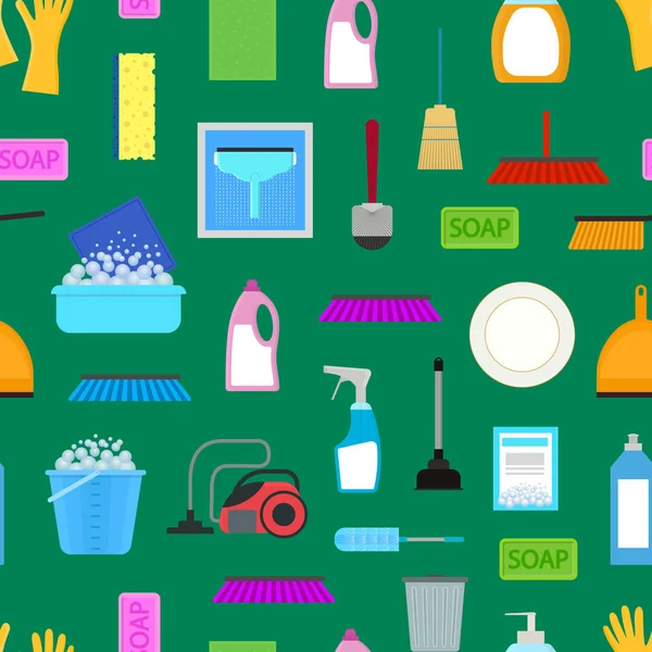 Dibujos animados limpieza del hogar sin costuras Patrón de fondo. Vector — Vector de stock