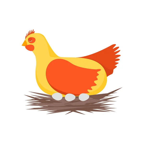 Cartoon Character Happy Hen and Nest. Vector — Stock Vector