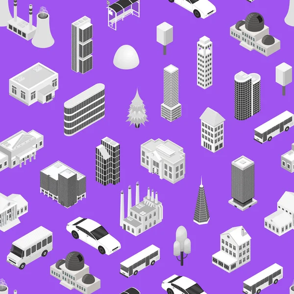 City Map Concept Seamless Pattern Background 3d Isometric View. Vector