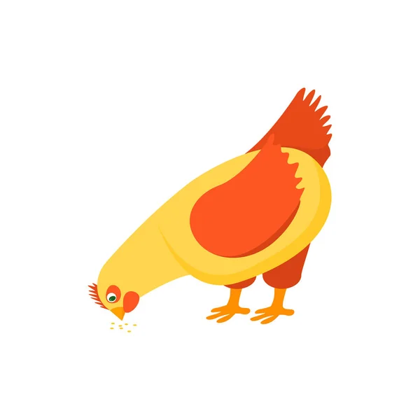 Personagem de desenhos animados Happy Hen Pecking Food. Vetor —  Vetores de Stock