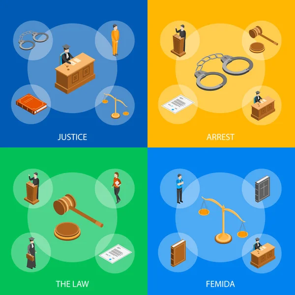 Law Justice Composition Concept 3d Isomtric View (en inglés). Vector — Vector de stock