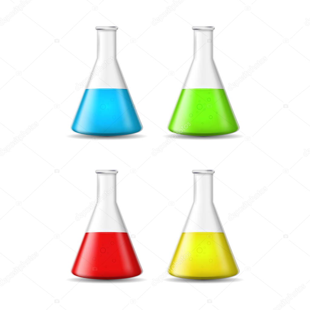 Realistic Detailed 3d Glass Chemical Laboratory Flask Set. Vector