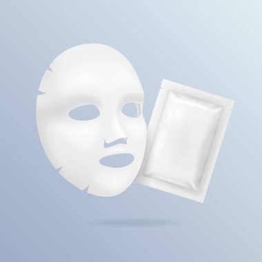 Gerçekçi 3d Detaylı Beyaz Boş Maske Kozmetik Şablon Model Seti. Vektör