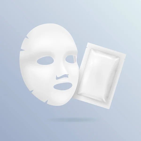 Realista 3d detalhado branco branco máscara facial modelo de cosméticos Mockup Set. Vetor — Vetor de Stock