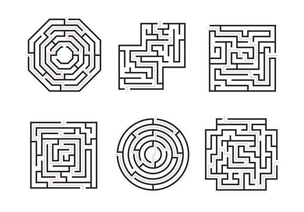 Labyrinthe Zeichen schwarze dünne Linie gesetzt. Vektor — Stockvektor