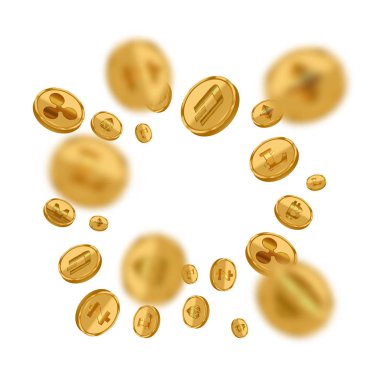 Gerçekçi detaylı 3d altın Cryptocurrency Closeup ayarlayın. Vektör