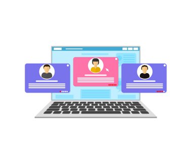Çizgi film müşteri gözden geçirme sayfası kavramı bir Pc bilgisayar üzerinde. Vektör