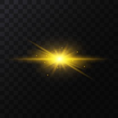 Gerçekçi detaylı 3d altın yıldız ışık ışıltı. Vektör