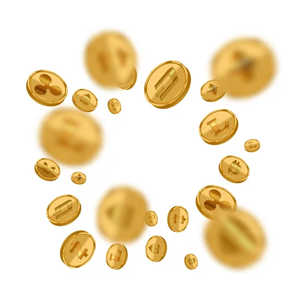 Realista detallado 3d Golden Criptomoneda primer plano conjunto. Vector — Vector de stock