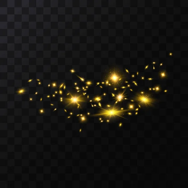 Realista detalhou 3D Golden Star Light Sparkles. Vetor — Vetor de Stock