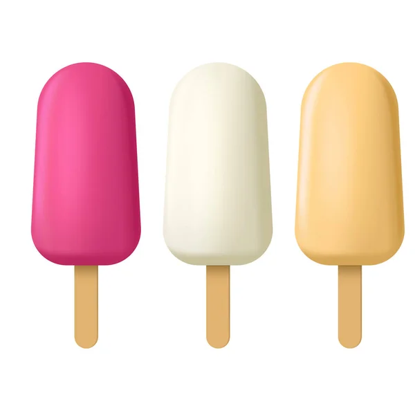 Realista Detallado 3D Color Popsicle Ice Creams Set. Vector — Vector de stock