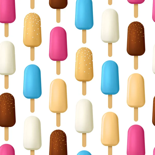 Realistische gedetailleerde 3d Popsicle ijsjes naadloze patroon achtergrond. Vector — Stockvector