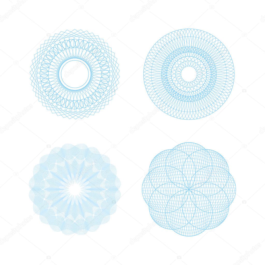 Guilloche Rosette Signs Color Thin Line Icon Set. Vector