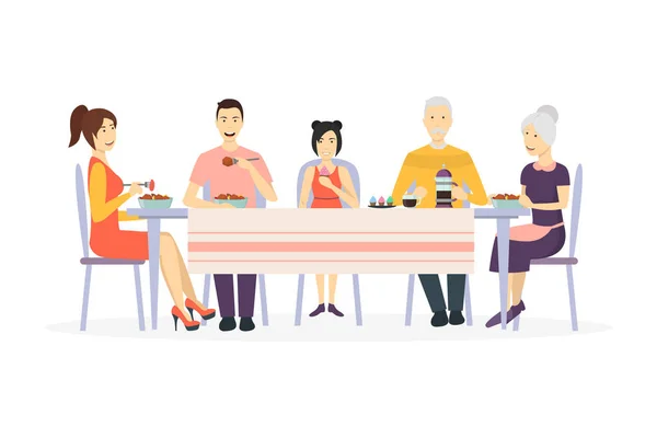 Cartoon Characters Family at Dining Table. Vector — Stock Vector