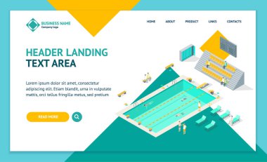 Kapalı Yüzme Web sayfası Şablonu İzometrik görünüm açılış. Vektör