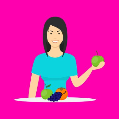 Çizgi film karakteri kişi ham meyve yeme. Vektör