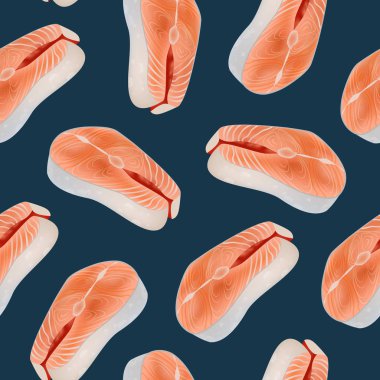 Kırmızı balık Dikişsiz desen arka plan gerçekçi detaylı 3d biftek. Vektör