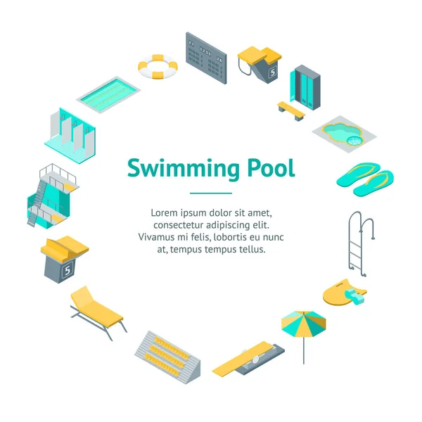 Elementos de piscina 3d Banner Card Circle Isometric View. Vetor —  Vetores de Stock