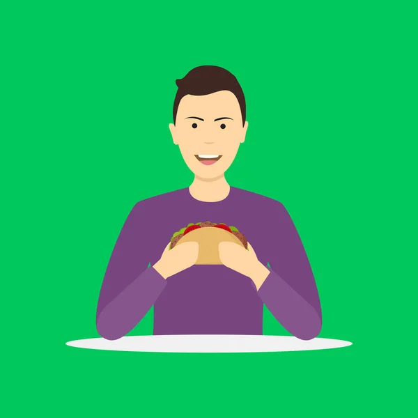 Personaje de dibujos animados persona comiendo comida rápida. Vector — Vector de stock