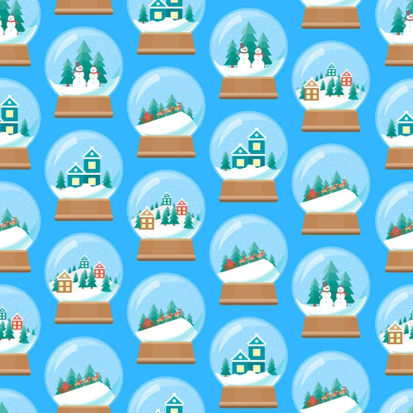 Kreslený Snow Globe vzor bezešvé pozadí. Vektor — Stockový vektor