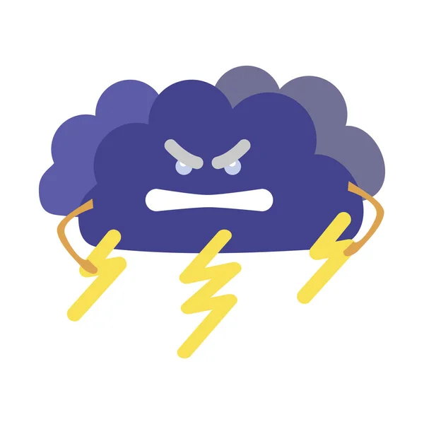 Personaje de dibujos animados Pronóstico del tiempo Señal Nube enojada con un rayo. Vector — Vector de stock