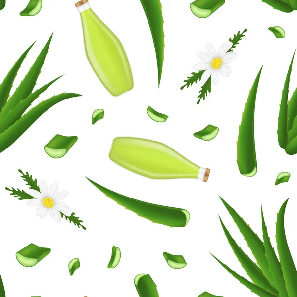 Realistik Detail 3d Aloe Vera Product Seamless Pattern Background. Vektor - Stok Vektor