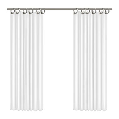 Gerçekçi detaylı 3d boş beyaz açık duş perdeleri. Vektör