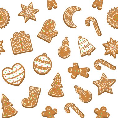 Karikatür Noel çerezleri Dikişsiz desen arka plan. Vektör
