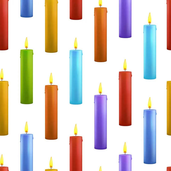Realistic Detailed 3d Burning Wax Candles Seamless Pattern Background. Vector — Stock Vector